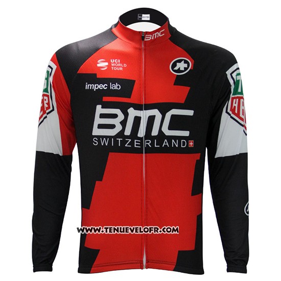 2017 Maillot Ciclismo BMC Rouge et Blanc Manches Longues et Cuissard